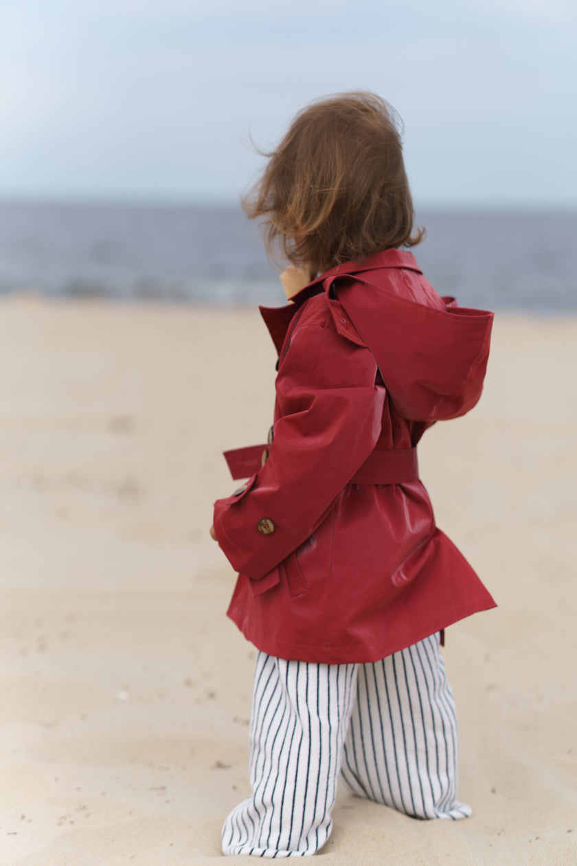 Kid's Trench Coat - Burgundy Red - Cotton-4
