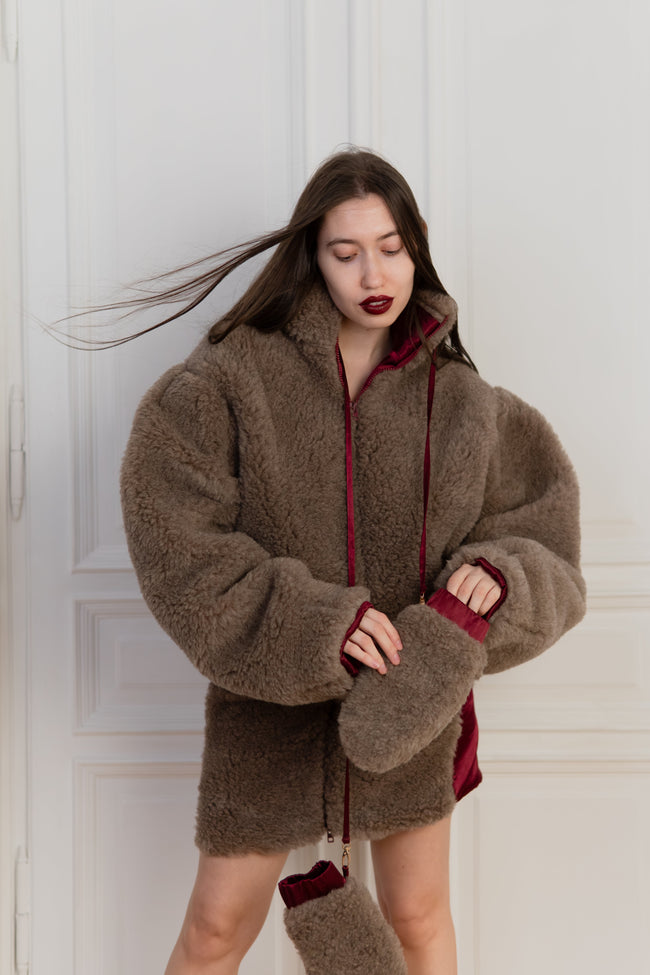 Adult Natural Wool Mittens / Gloves - Beige-1