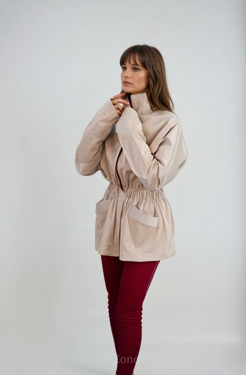 Single-Panel Cotton Windbreaker with Lyocell/Wool Lining - Beige-3