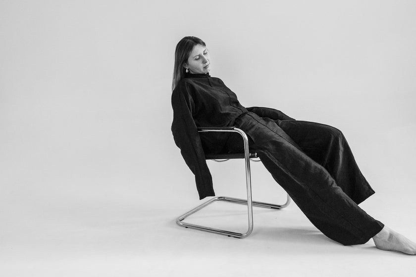 Silk/Linen Clothing Set - Black-2