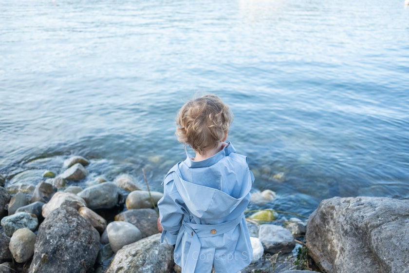 Kid's Trench Coat - Blue - Cotton-0