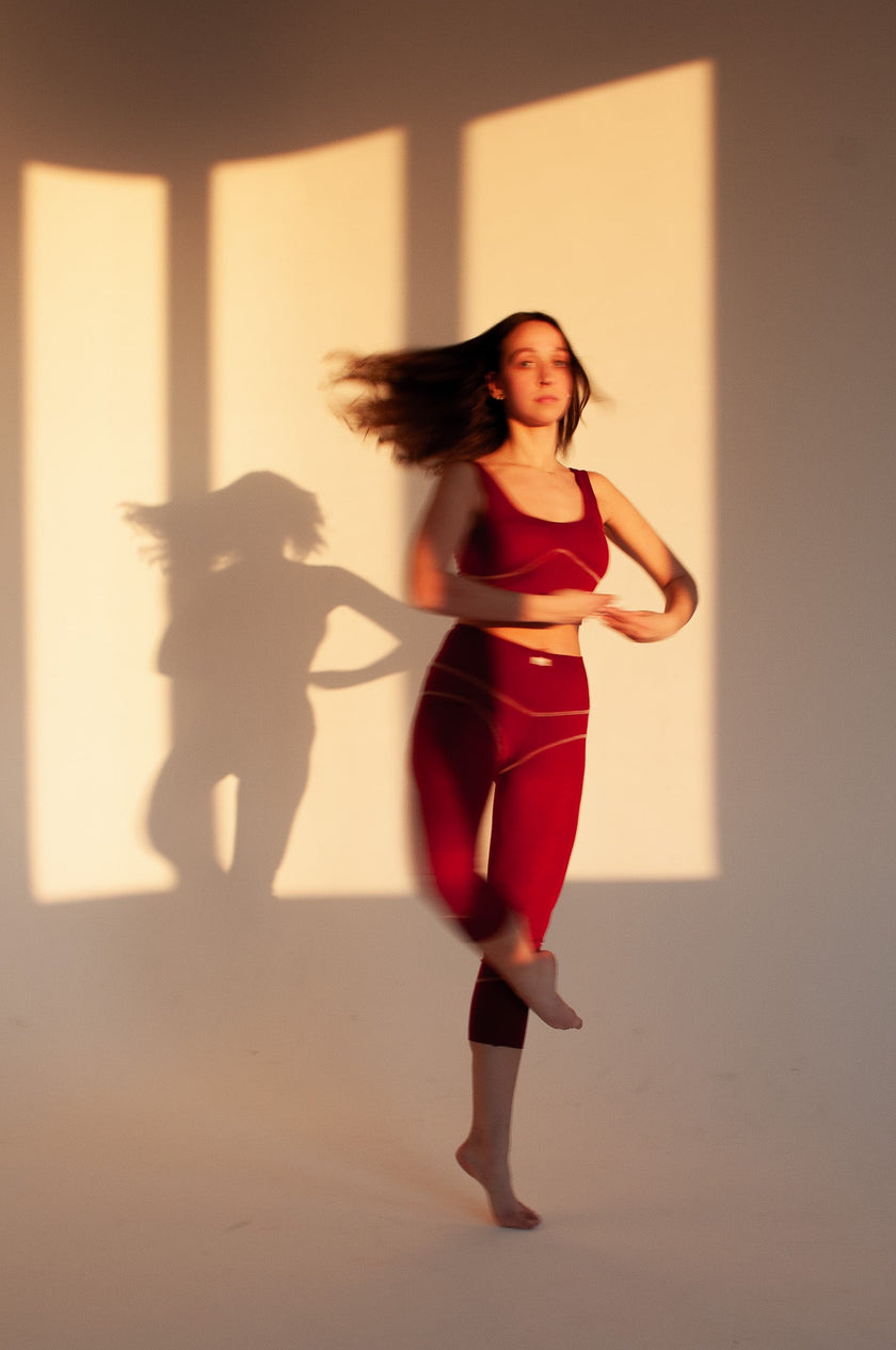 Women's Lyocell/Wool Sports Bra - Burgundy (Cream Thread)-4