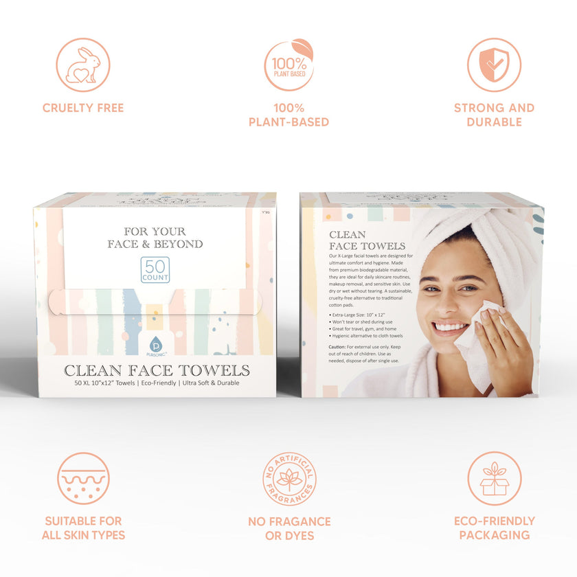 Clean Facial Towels – Six Pack Bundle | Eco-Friendly, Extra-Large, 100% Plant-Based Towels
