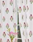 White & Pink Hand Block Printed Linen Curtains | Floral Design