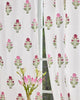 White & Pink Hand Block Printed Linen Curtains | Floral Design