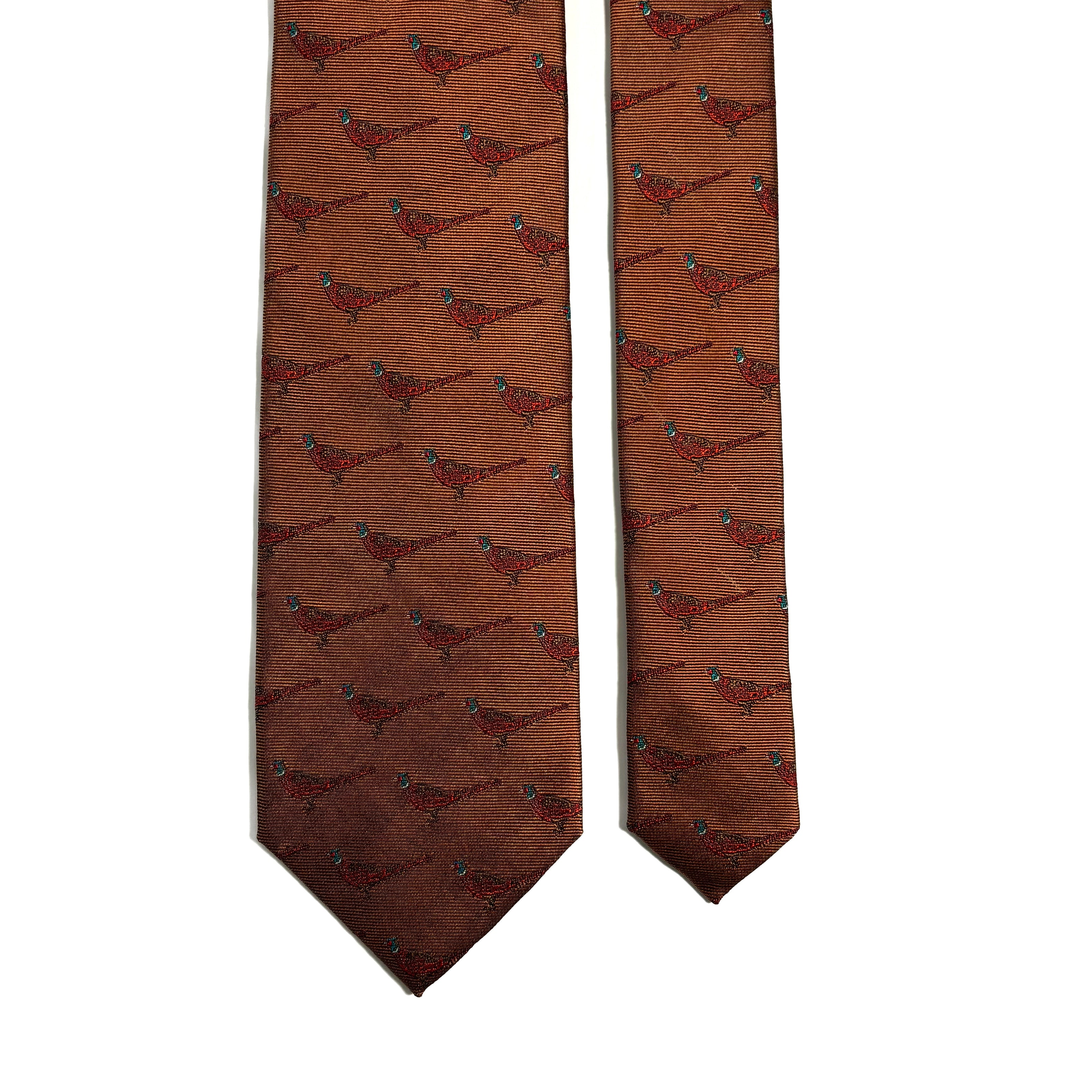 Brown Pheasant Motif Silk Jacquard Tie-2