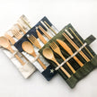 Bamboo Cutlery Set | Zero Waste Reusable | Washable Organic Cotton Travel Pouch & Hemp Cleaning Brush