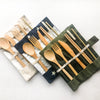 Bamboo Cutlery Set | Zero Waste Reusable | Washable Organic Cotton Travel Pouch & Hemp Cleaning Brush