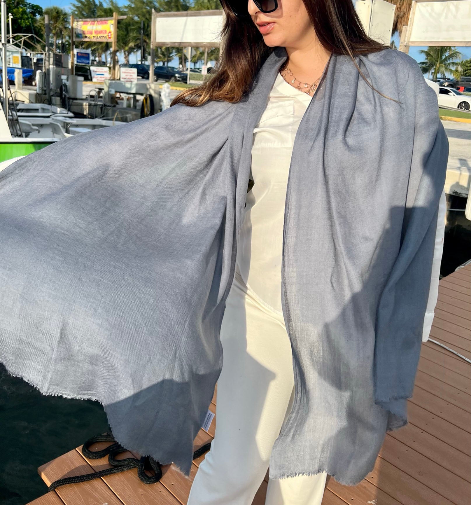 Grey Wool and Silk Solid Lightweight Scarf-2