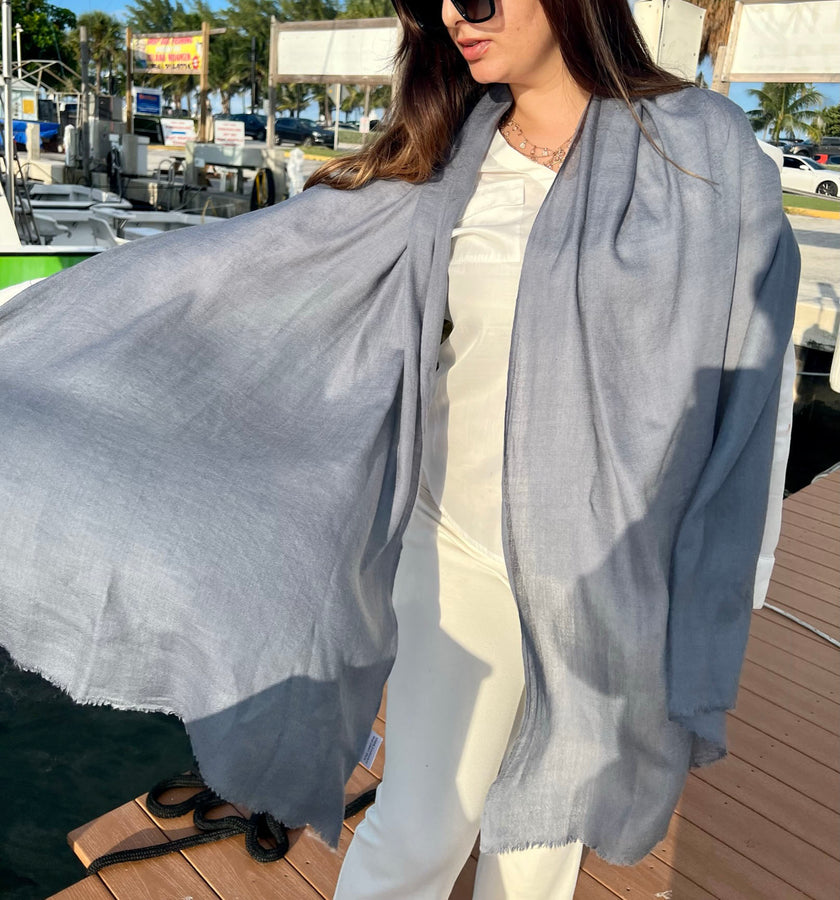 Grey Wool and Silk Solid Lightweight Scarf-2