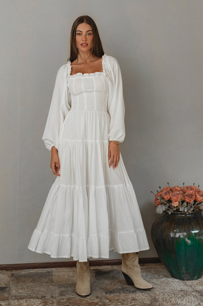 Evangeline Tiered Linen Midi Dress-1