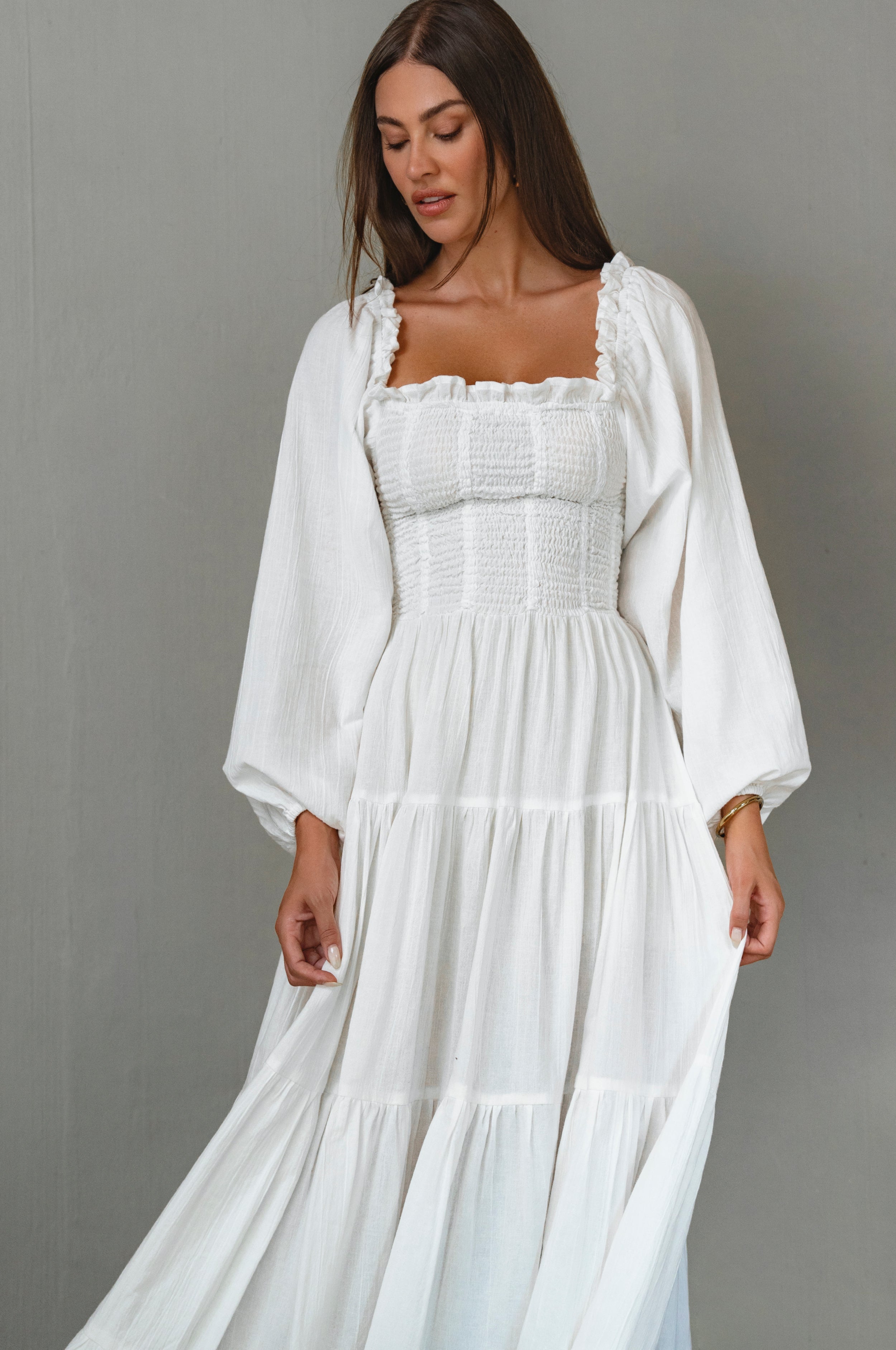 Evangeline Tiered Linen Midi Dress-2