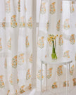 White & Yellow Hand Block Printed Linen Curtains | Floral Bouquet Design