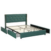 Full Size Green/Gold Linen Headboard 4 Drawer Storage Platform Bed-1