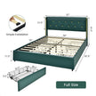 Full Size Green/Gold Linen Headboard 4 Drawer Storage Platform Bed-4