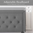 Full Size Dark Grey Linen Upholstered Platform Bed with Button-Tufted Headboard-4