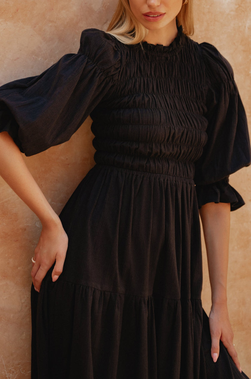 Florence Smocked Linen Midi Dress-3