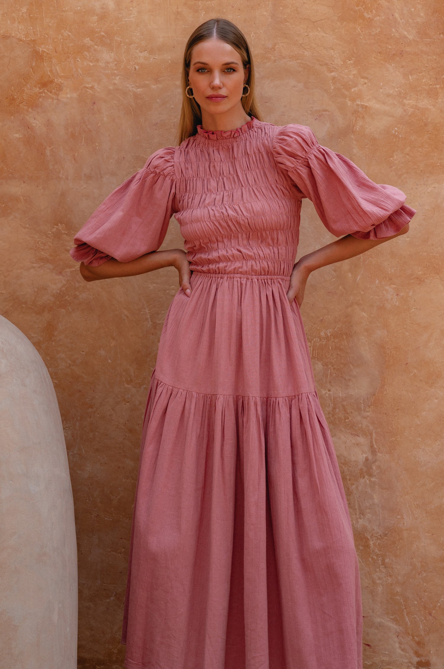 Florence Smocked Linen Midi Dress-5