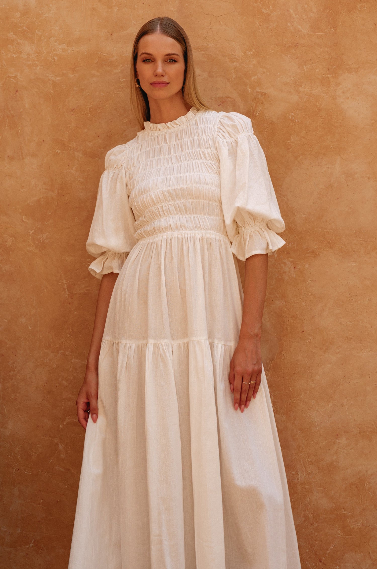 Florence Smocked Linen Midi Dress-6