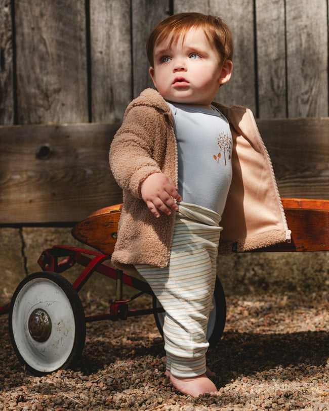 Organic Cotton Evolutive Pants Striped Heather Beige And Gray-1