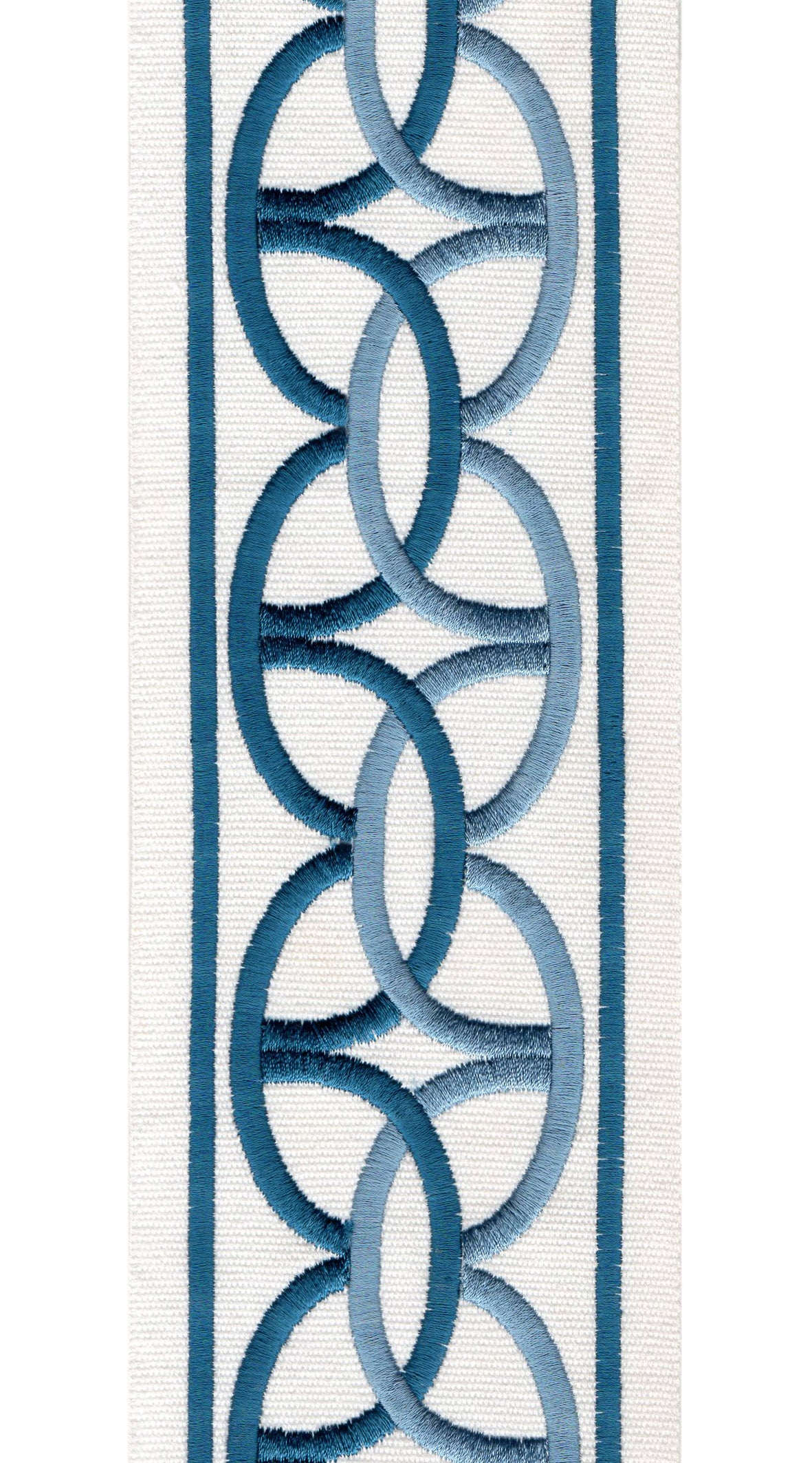 Interlocking Ring Cotton Canvas Trim | 4 Inch / 10.16cm Wide Embroidered Border | By The Metre
