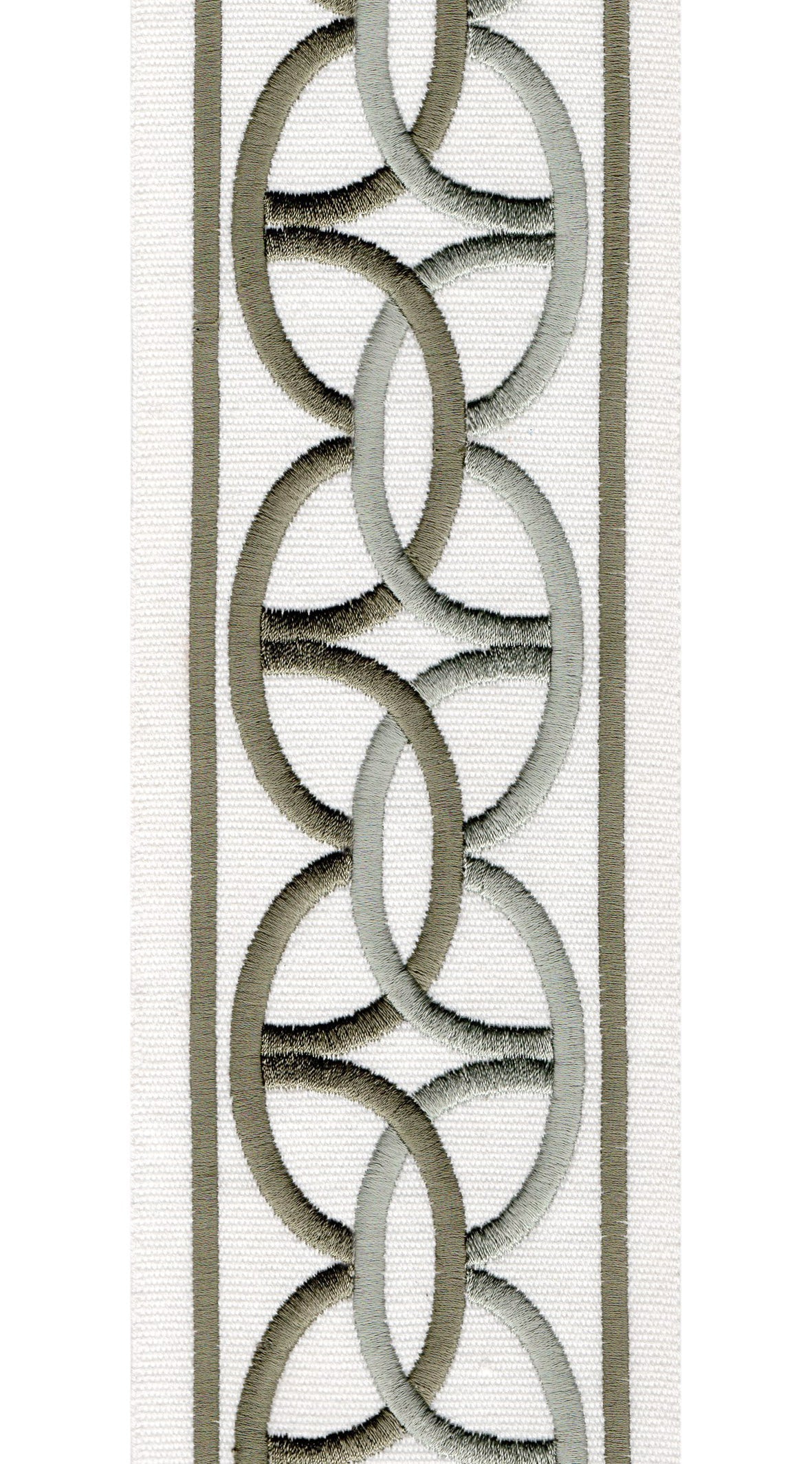 Interlocking Ring Cotton Canvas Trim | 4 Inch / 10.16cm Wide Embroidered Border | By The Metre