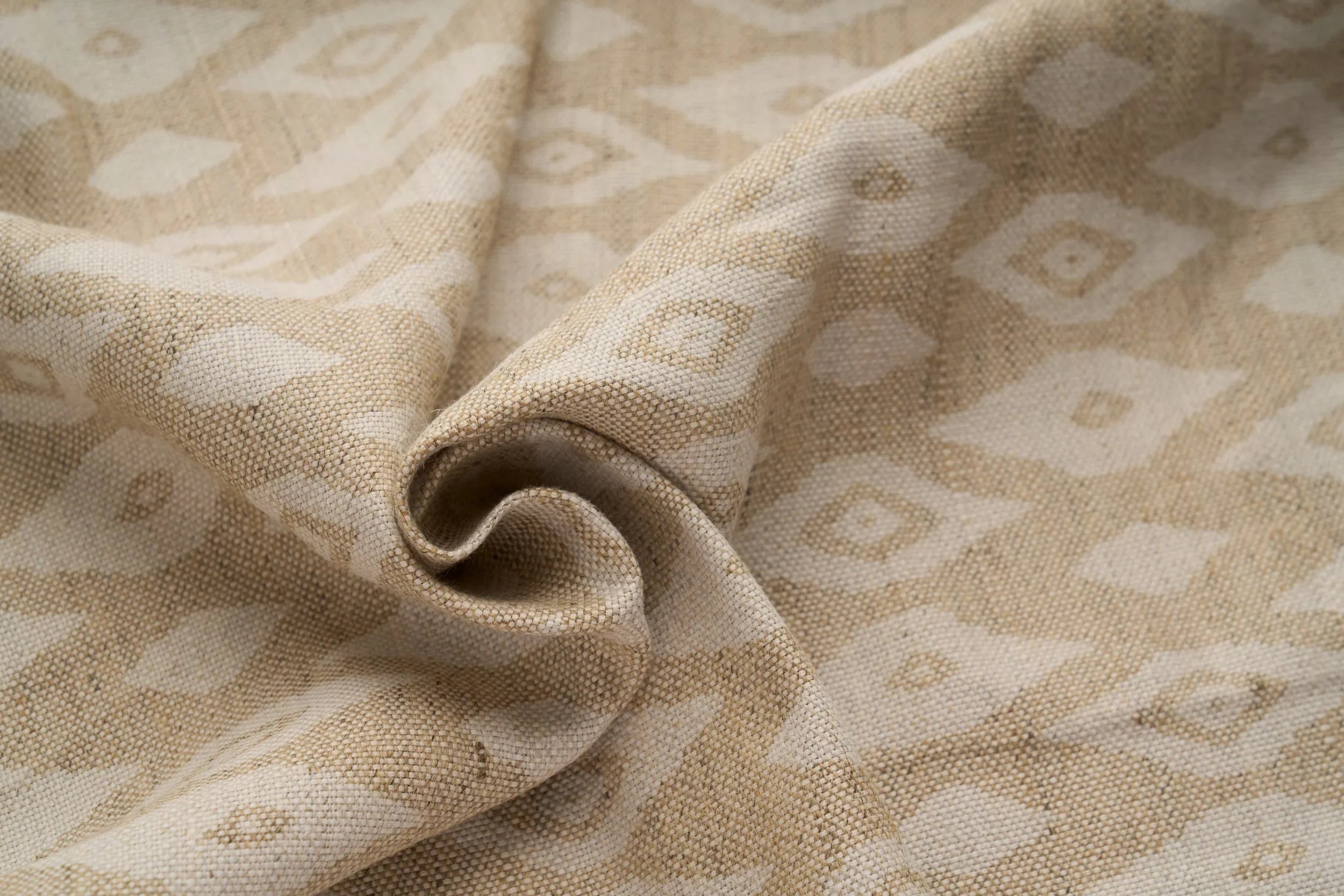 Eco Friendly Hemp Fabric with Ikat Pattern for Curtains & Cushions - GOTS Certified, 240gsm, 147cm Wide - By the Metre
