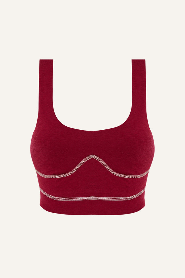 Women's Lyocell/Wool Sports Bra - Burgundy (Cream Thread)-0