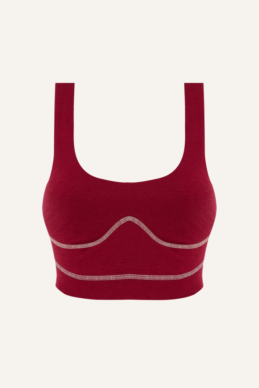 Women's Lyocell/Wool Sports Bra - Burgundy (Cream Thread)-0