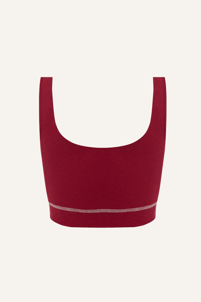 Women's Lyocell/Wool Sports Bra - Burgundy (Cream Thread)-2