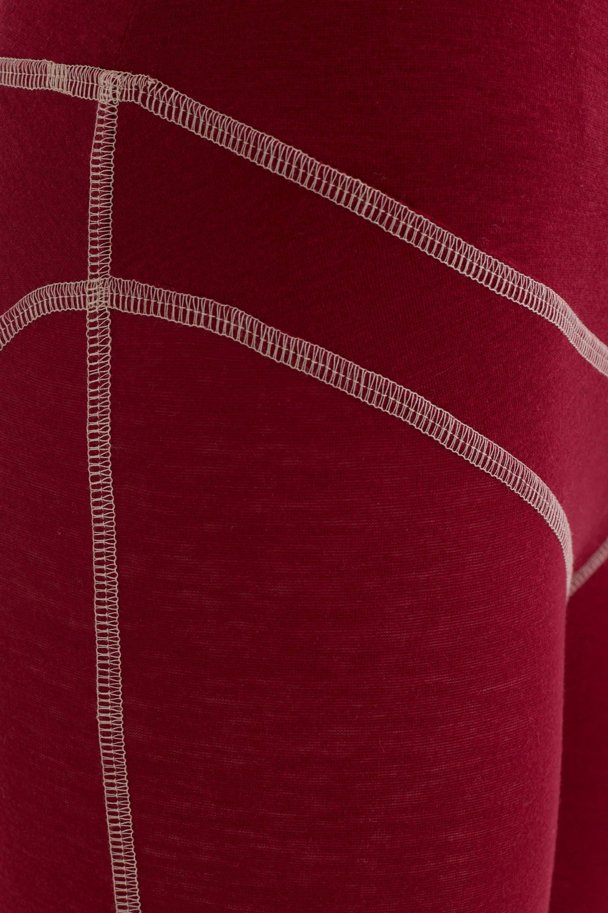Women's Lyocell/Wool Sports Leggings - Burgundy (Cream Thread)-3