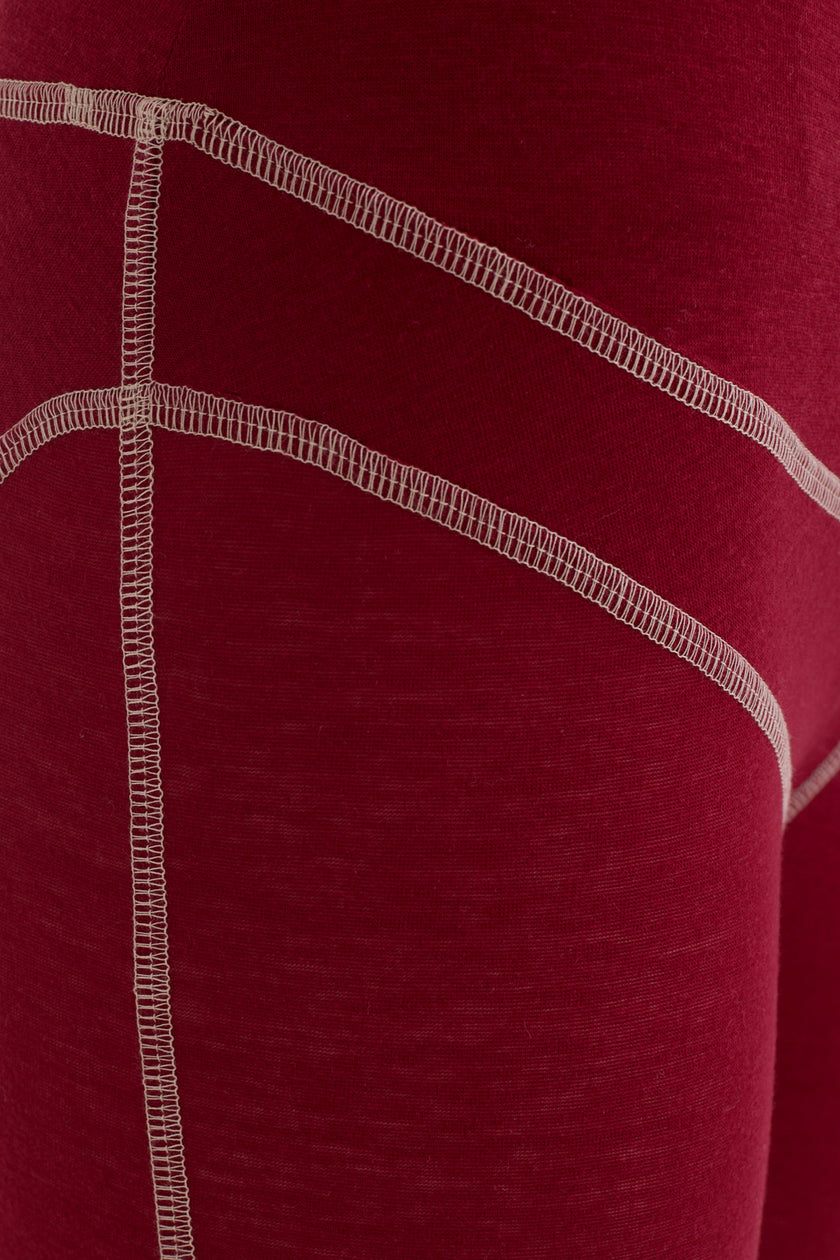Women's Lyocell/Wool Sports Leggings - Burgundy (Cream Thread)-3