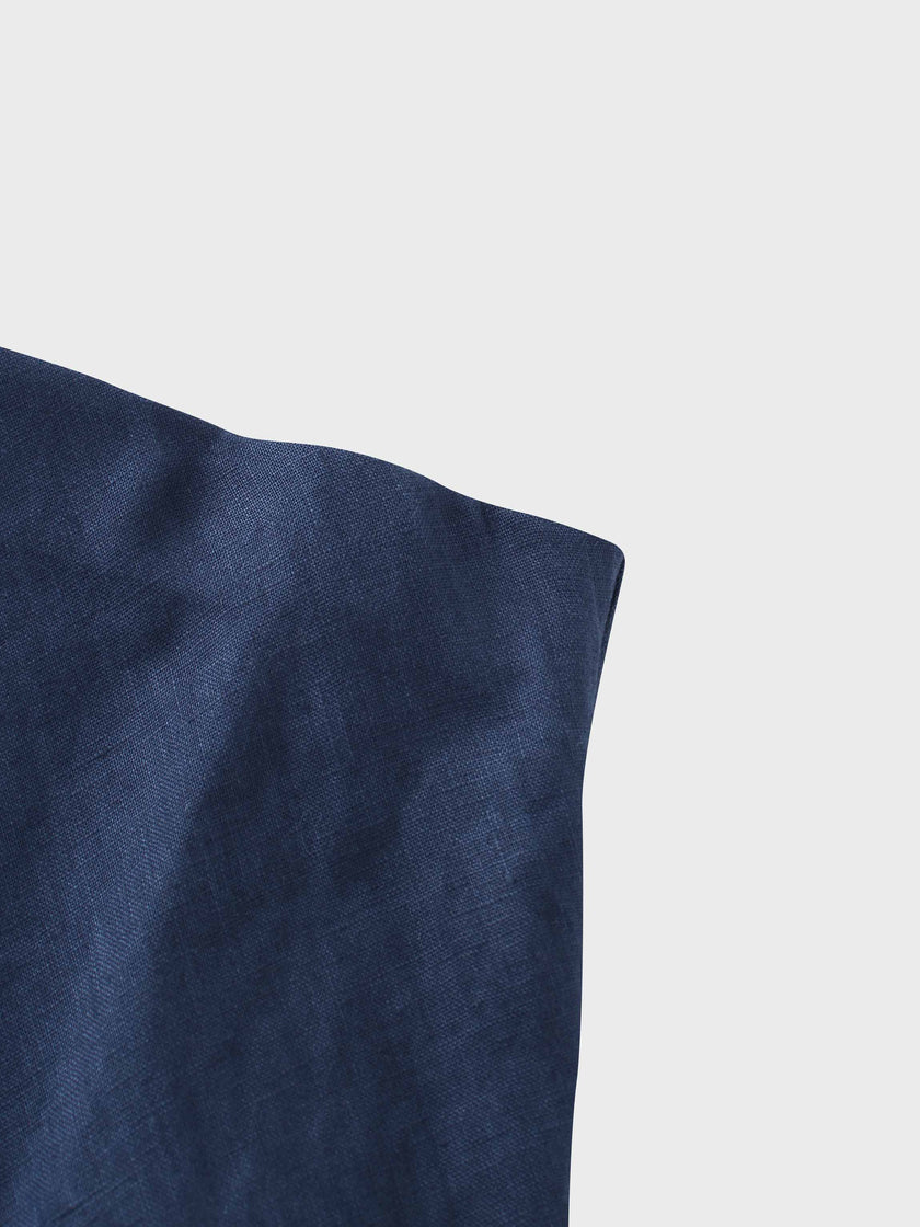 Linen Slip Skirt-Navy