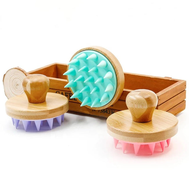 Bamboo Shampoo Brush & Scalp Massager with Silicone Bristles-0