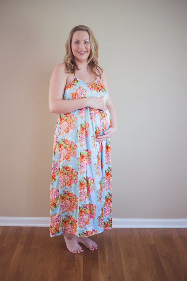 Blue Silk Maternity Maxi Dress-0