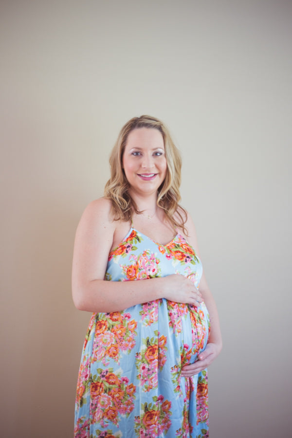 Blue Silk Maternity Maxi Dress-1