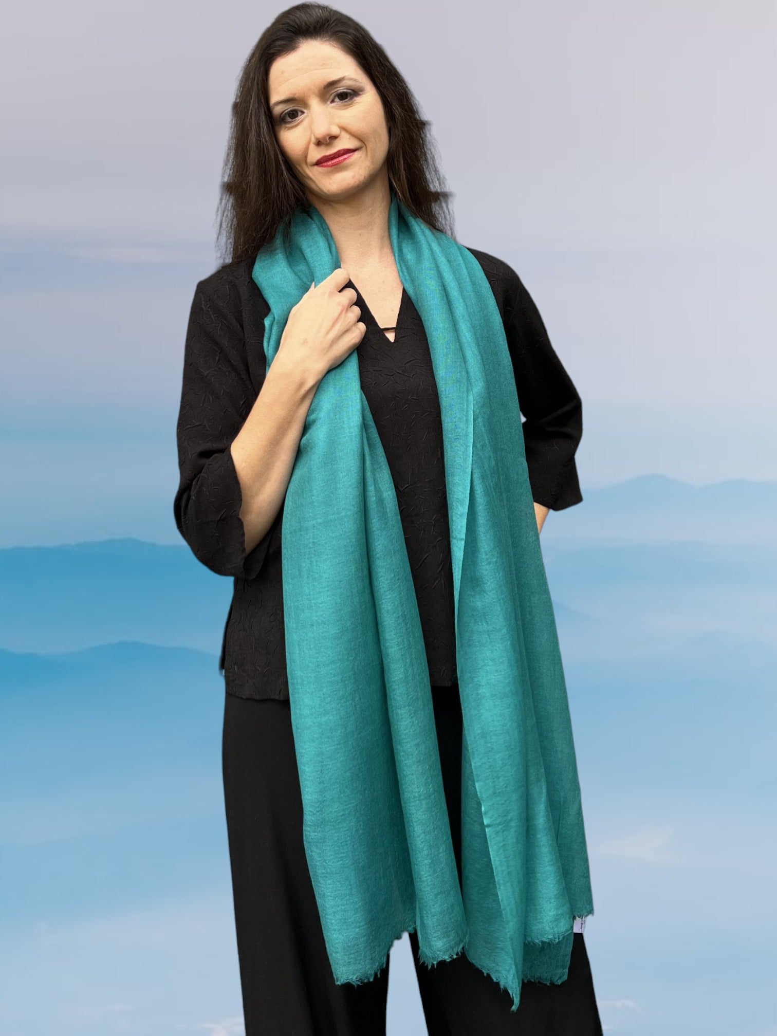 Teal Featherlight Solid Wool Scarf-3