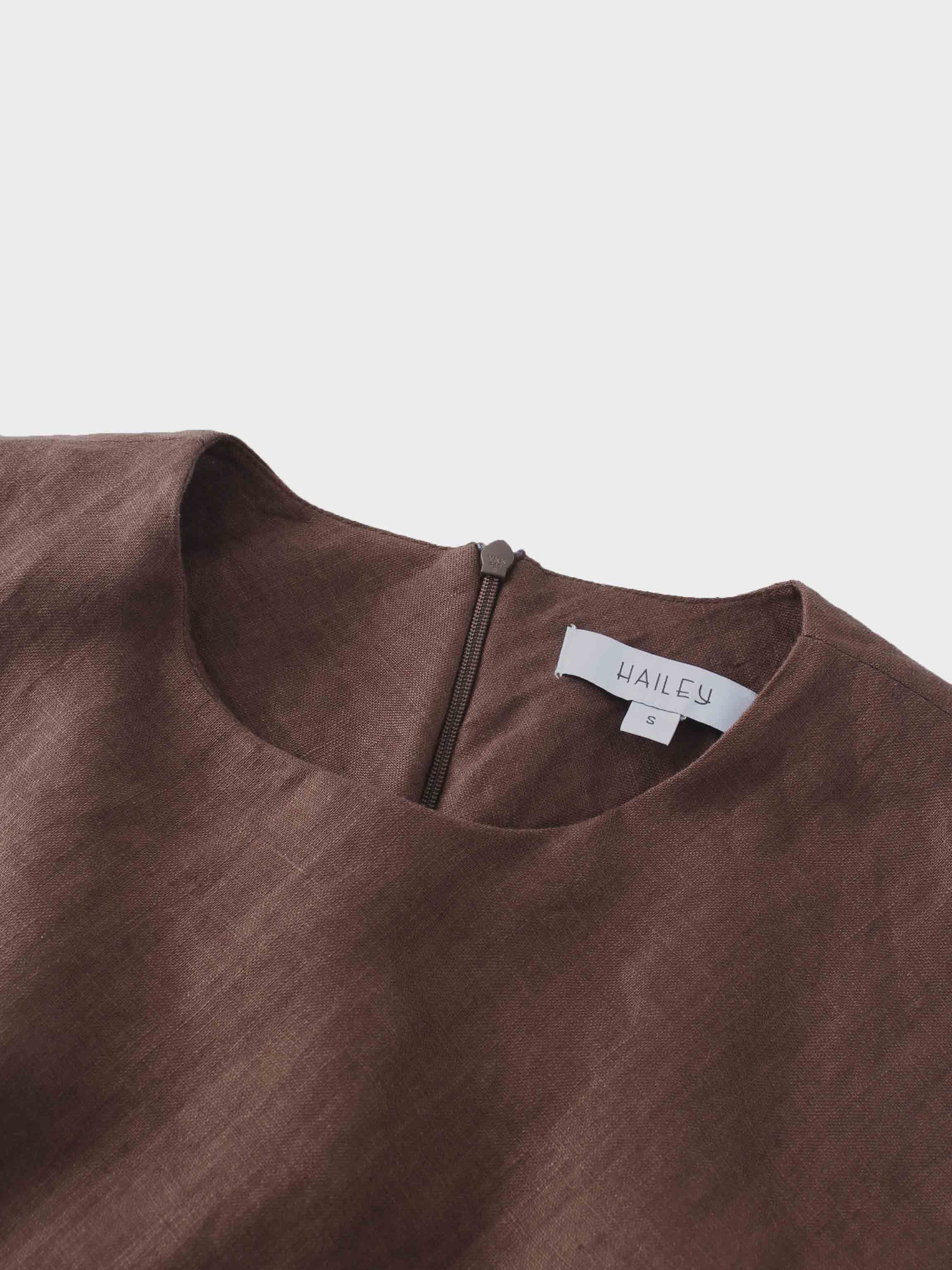 Linen A-Line Slip Dress-Brown