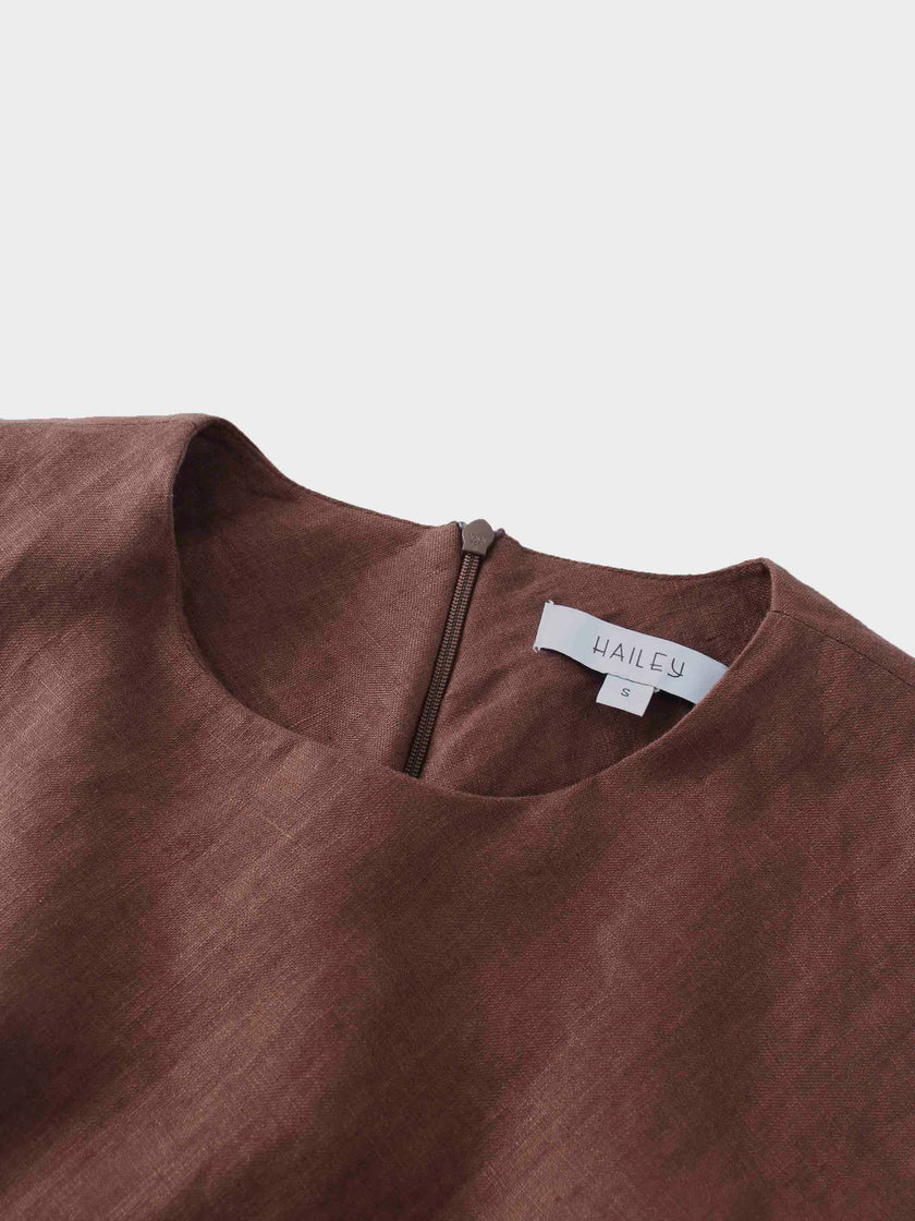 Linen A-Line Slip Dress-Brown
