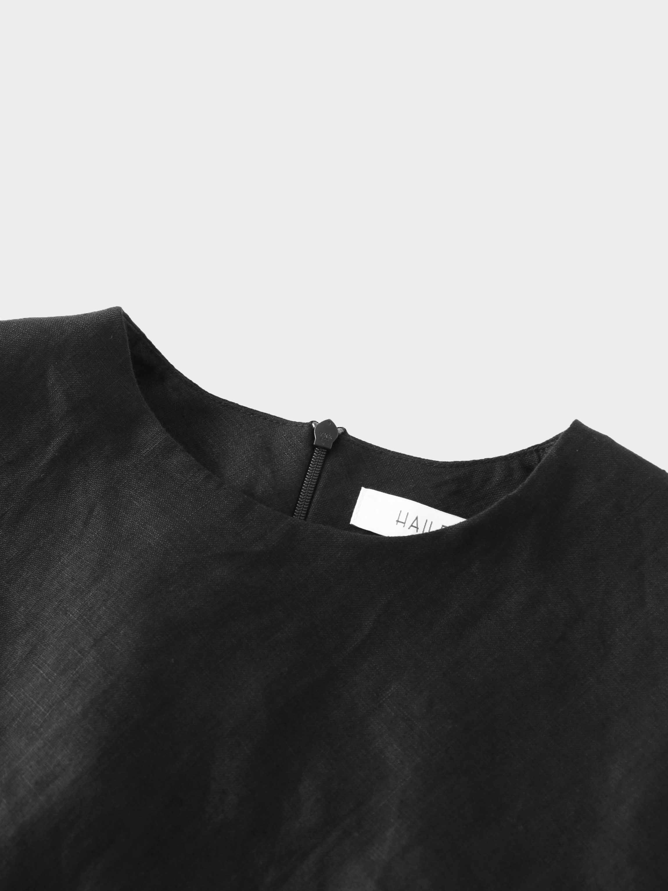 Linen A-Line Slip Dress-Black