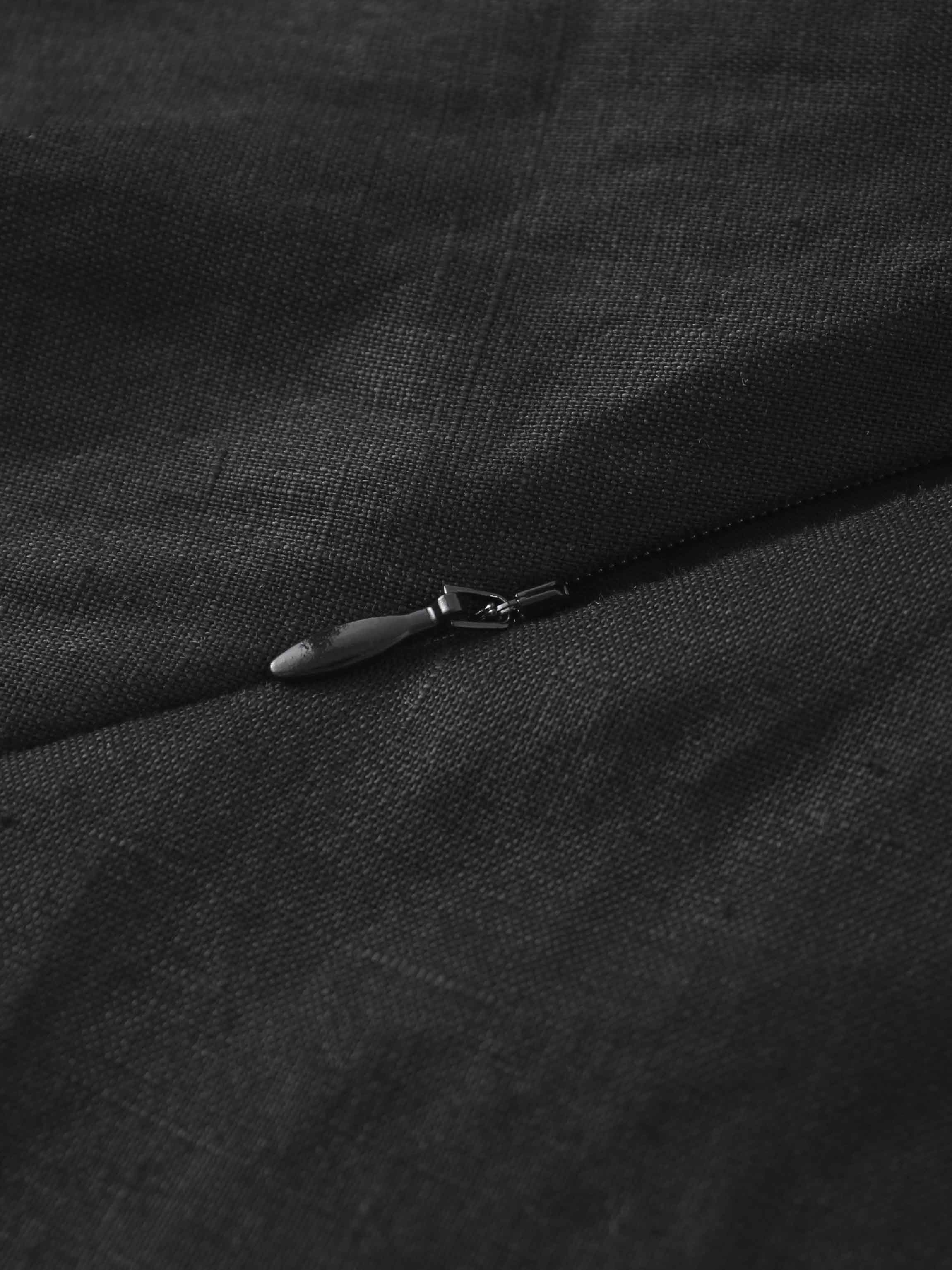 Linen A-Line Slip Dress-Black