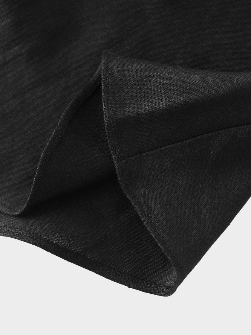 Linen A-Line Slip Dress-Black