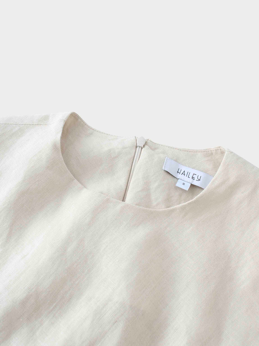 Linen A-Line Slip Dress-Ecru