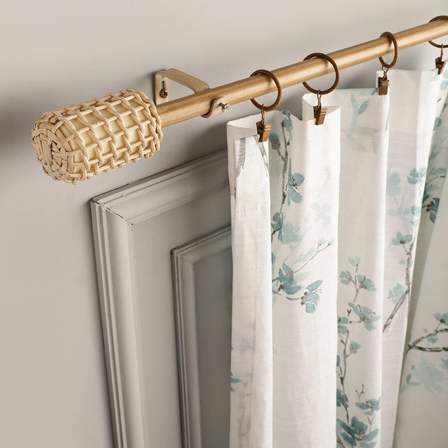 Beige Extendable Curtain Pole | 19mm | Cane Wrap Finials | 61-366cm