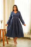 Indigo Cotton V Neck Maxi Dress-0