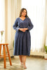 Indigo Cotton V Neck Maxi Dress-2