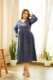 Indigo Cotton V Neck Maxi Dress-3