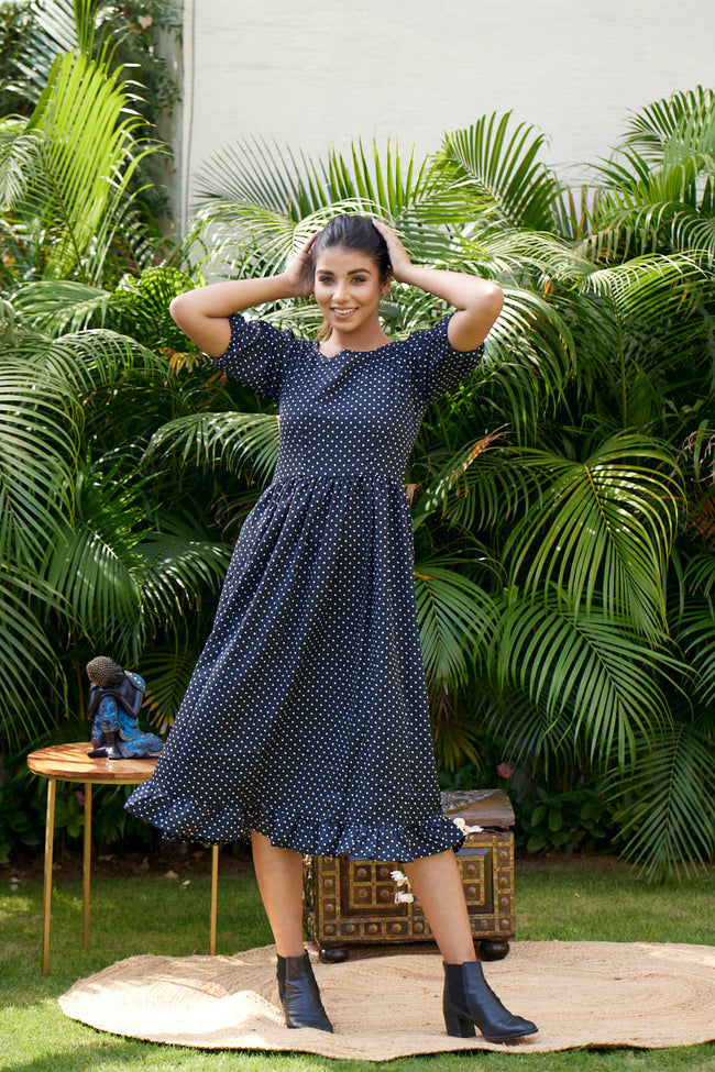 Black Polka Tiered Maxi- Regular Size-0