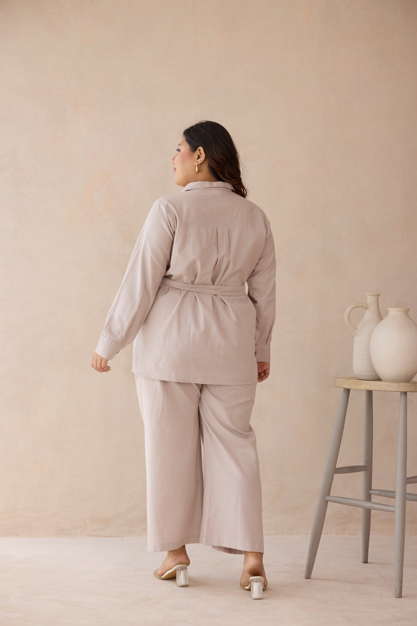 Blush Beige Top & Bottom Cotton Co-ord Set with Cargo Pockets-4