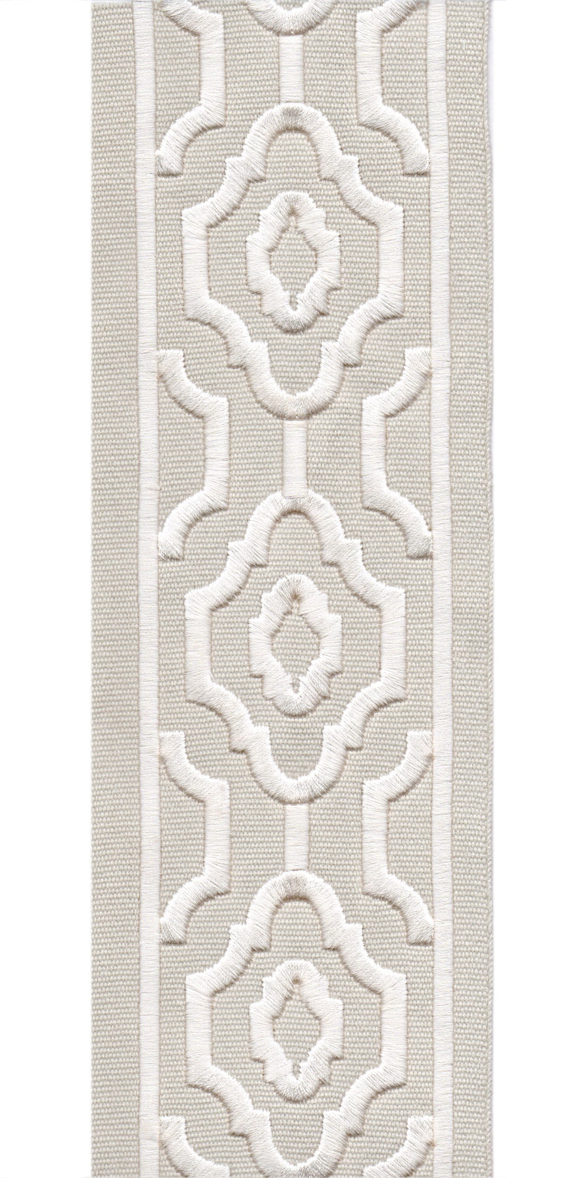 Geometric Embroidered Trim | 10cm Wide Cotton Canvas | Modern Moroccan Design for Curtains, Cushions & Crafts | By the Metre